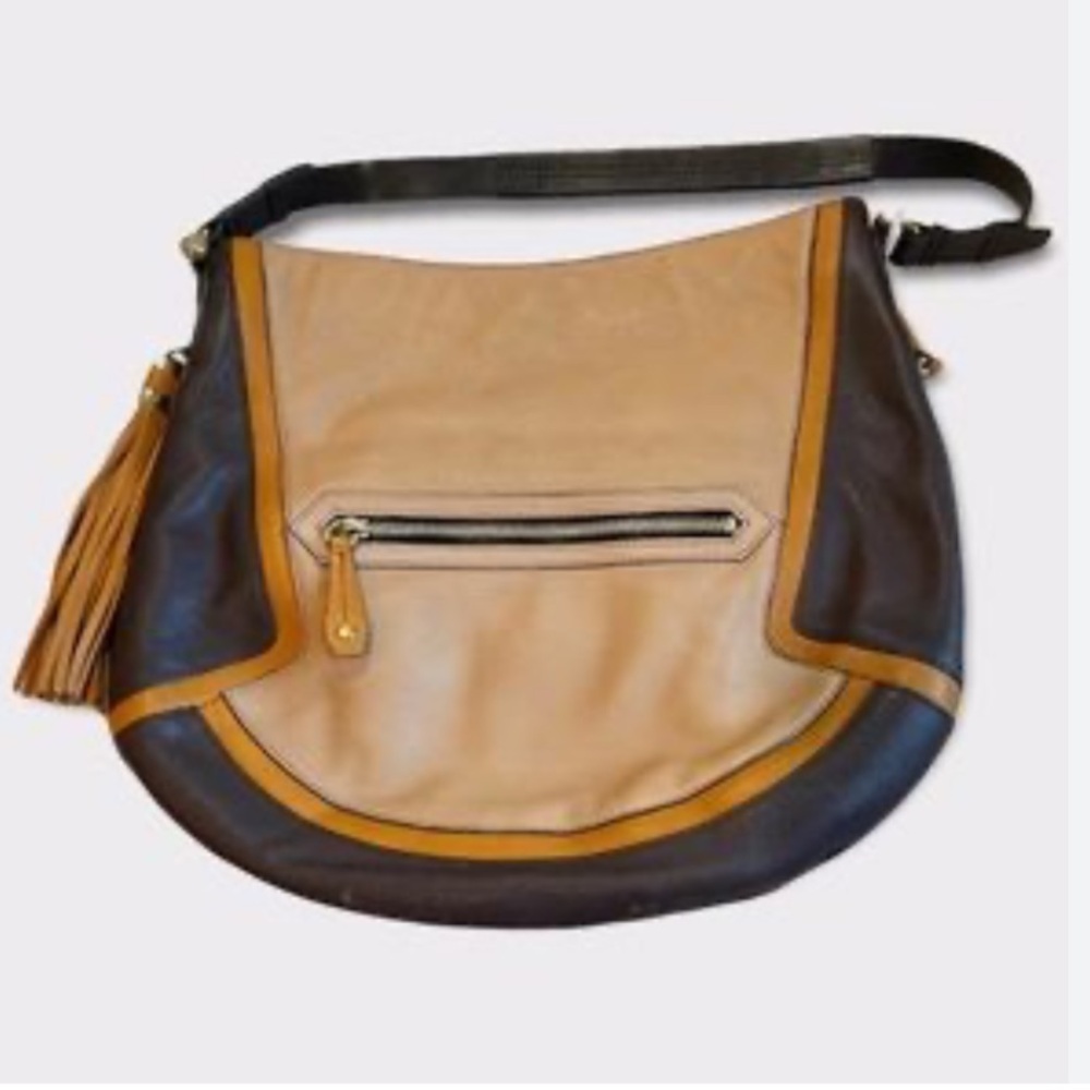 OrYANY Angelique Hobo Leather Slouch bag with contrast trim and tassel bag charm - Picture 1 of 12